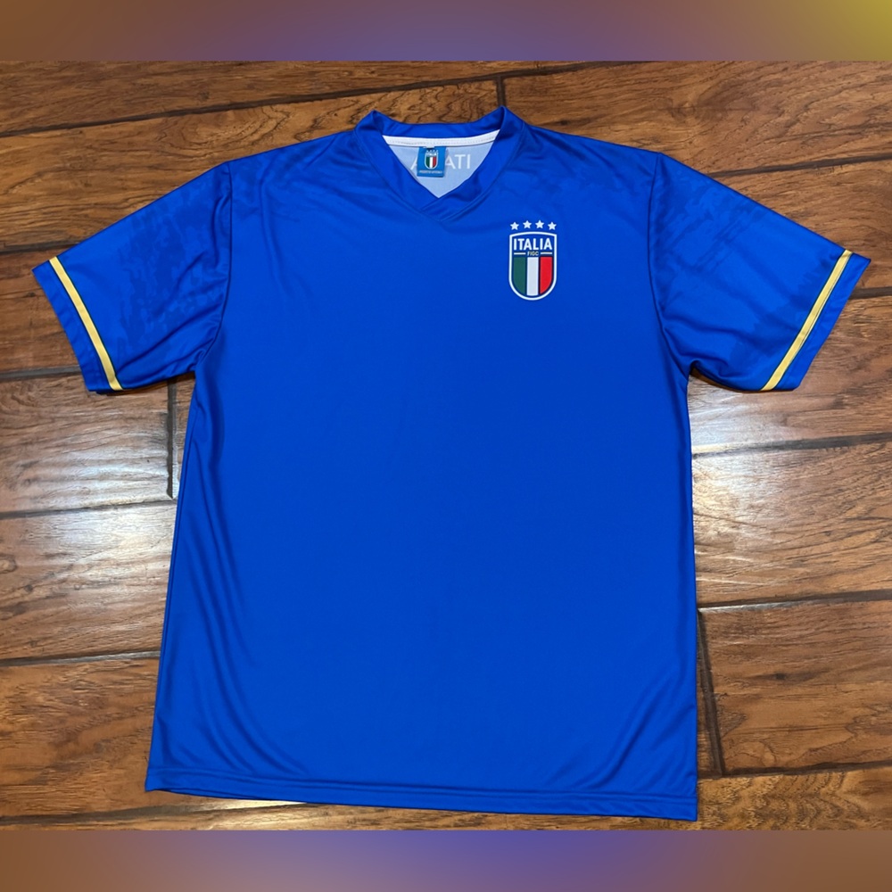 Italia FIGC soccer tee jersey men’s Large blue Made in Italy shirt performance